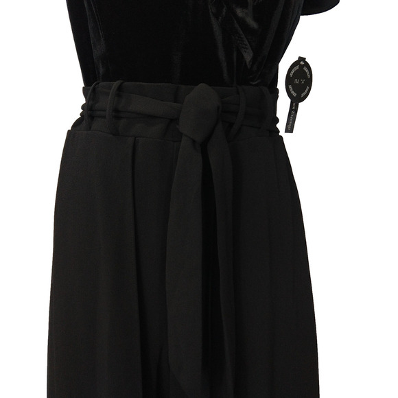 Vintage Y2K Black Velvet Jumpsuit Size 12 L Cold Shoulder Sweetheart Neckline - Picture 4 of 13